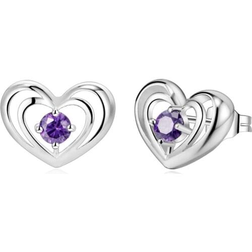Cute love heart purple zircon high quality Silver Earrings for women fashion jewelry earrings /NKWEHNFA PXZDPQQV