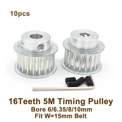 POWGE 10pcs 16 Teeth 5M Synchronous Pulley Bore 6/6.35/8/10mm Fit W=5/20mm 5M Timing Belt 16T 16Teeth HTD 5M Timing Pulley BF