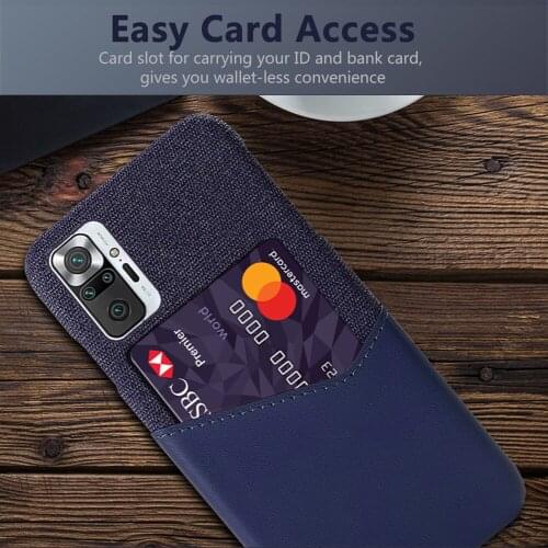Febric Card Holder Cover For Xiaomi Redmi Note 10 Pro Capa Cloth Texture PU Antiskid Funda For Xiomi Redmi Note10 Pro 6.67" Case