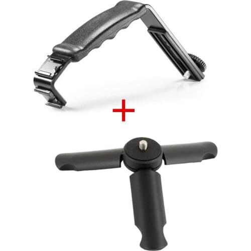 Universal Microphone Stand L Bracket Camera Grip With 2 Hot Shoe Mounts For Zhiyun Smooth Q/3/Dji Osmo/Rode Videomicro