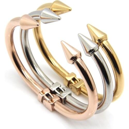 Top Quality Stainless Steel Jewelry Conical Arrows Bracelets & Bangles Wholesale Gold Color Cone Nail Cuff Bracelet For Women