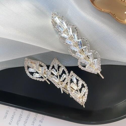 Hair Clips for Women Light Luxury Leaf Crystal Hairpin Tiara Fashionable Girl Simple Hair Accessories Jewelry Wholesale