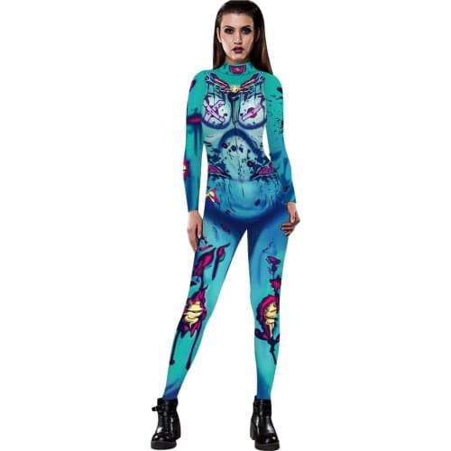 Butterfly Skeleton Jumpsuits Women Cosplay Costume Long Sleeve Zentai Bodysuits Halloween Carnival Party Tights Fitness Outfits