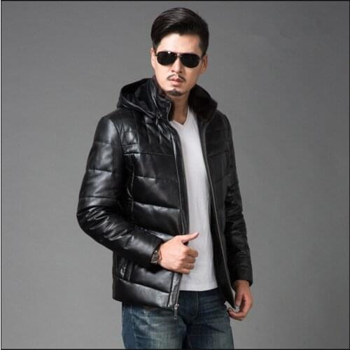 Winter Mens Genuine Leather Jackets Brand Clothing Black Sheepskin Jacket and Coats Chaqueta Cuero Hombre 4XL FYY585