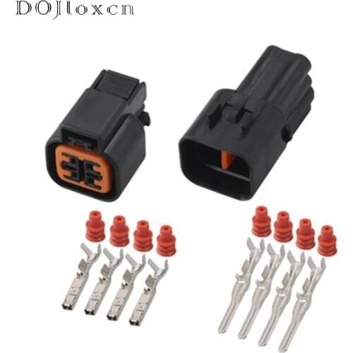 1/5/10/20/50/Sets 4 Pin Electrical Plastic Black Wiring Plug Auto Waterproof Male Female Connector With Terminal Seal Rubber