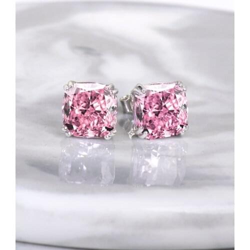 100% 925 Sterling Silver,Pink Diamond Zircon Ear Stud,Wedding Engagement Earrings Wholesale