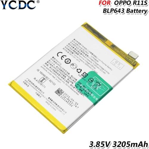 3.85V 3205mAh Lithium Battery Rechargeable BLP643 Phone Battery Replacement + Flex Cable For OPPO R11S BLP 643 Cellphone Battery