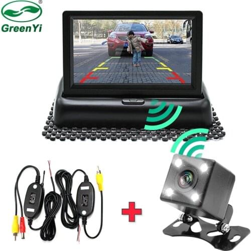 GreenYi 3 in 1 Wireless Vehicle Rear View Camera Monitor Video System, Folding Foldable Car Parking Monitor With Reverse Camera