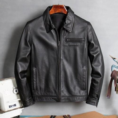 Brand Casual Men Cowhide Jacket Father Genuine Leather Coat.casual Homme Leather Coat Quality Leather Jacket Men