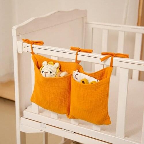 Baby Bed Hanging Storage Bags Multi-Function Large Capacity Cotton Newborn Crib Organizer Toy Diaper Pocket For Crib Accessories