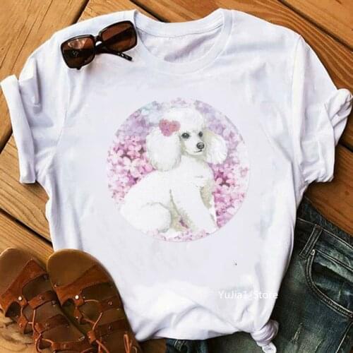 Cute Pink poodle animal print white t shirt women dog mom lover shirt Mothers day gift summer 2020 woman clothes custom tshirt