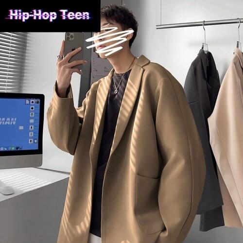 Hop Hip Teen Mens Suit Black Jacket Blazers Korean Casual Vintage Coats Japanese Harajuku Streetwear Big Size Blazers 5xL