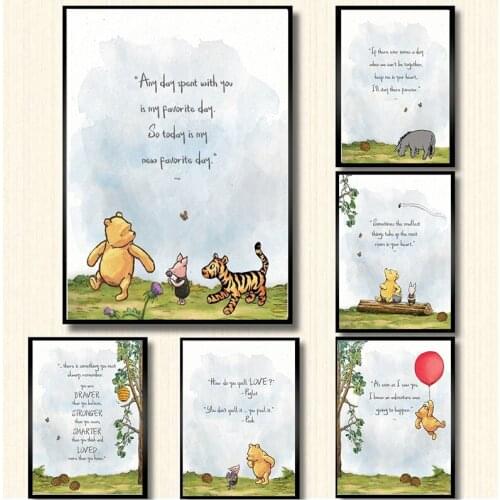 Canvas Painting Classic Disney Winnie The Pooh Quotes Wall Art Cartoon Bear Poster & Prints Cute Pictures on Canvas Home Decor