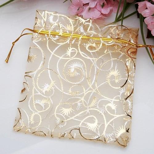 Wholesale 100pcs/Set Organza Bags 9x11 cm Champagne Organza Drawstring Pouches Gift Jewelry Packing Wedding Bags 3.5"x4.3"