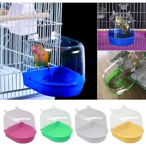 Bird Bath Bathtub Bath Box Bird Cleaning Tool Cage Accessories Parrot Baths Transparent Plastic Hanging Tub Shower Hanging Decor