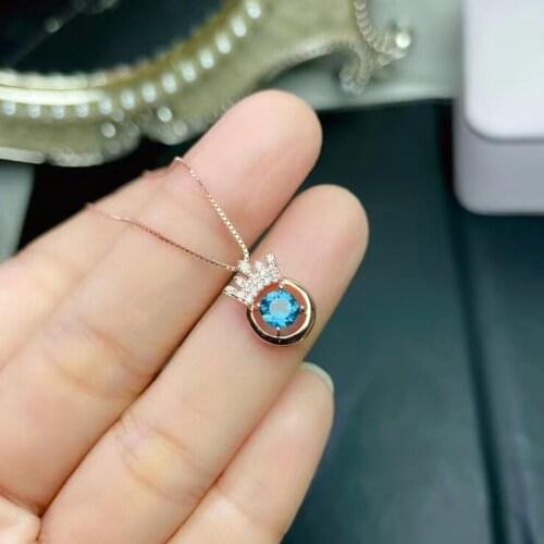 Fashion Silver Crown Pendant with Gemstone 5mm VVS Grade Natural Topaz Necklace Pendant 925 Silver Topaz Jewelry