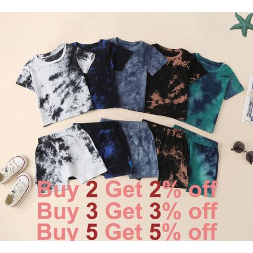 New Summer Toddler Kids Baby Boys Girls Clothes Tracksuit Sets Tie-dye printed Short Sleeve Tops Shorts Casual Outfits