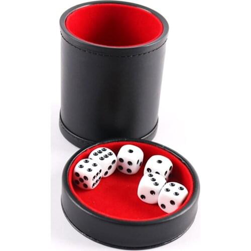 New Double layer Dice Cups New Black PU Leather Red Flannel Dice Cup Bar Game KTV Entertainment Supplies With 6pcs Dices