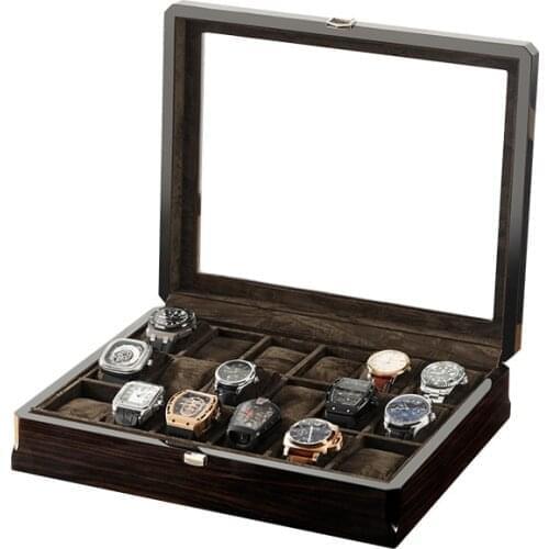 New Gift Boxes For Watch Carbon Fiber Wood Watches Display Box Case Lint Glasses Brown Lint Window Jewelry Organizer Storage