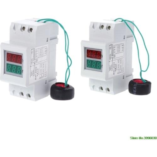 NEW 2P 36mm Din Rail Dual LED Voltage Current Meter Voltmeter Ammeter AC 80-300V 250-450V 0-100A