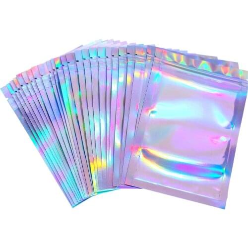 Wholesale Eyelash Packaging Eyelashes Package Bag Lashes Case Make Up Holographic Laser Zip Lock Bag For 25mm Mink Eyelashes
