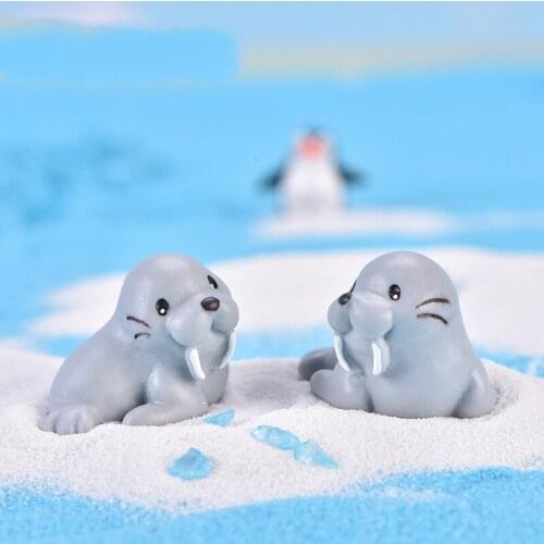 Beach Walrus Animal Model Mini Statue Figurine Christmas Crafts Figurine Ornament Miniatures New Year Home Decor Kids Gift 1PC