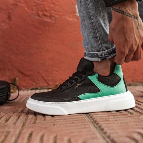 Knack Casual Male Sports Shoes Black Green Color (White Bottom) new Model 2021 Stylish Design Lace-Up Faux Leather Casual Base R10