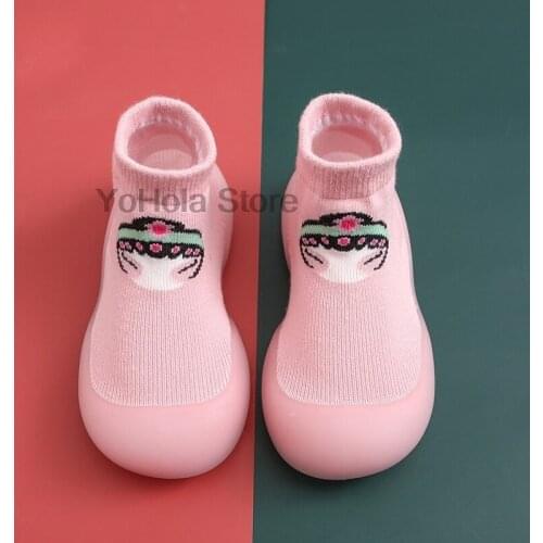 Soft Sole Cartoon Cute Pink Shoes with Rubber Socks Shoes Anti Slip Sole Socr Soles Infant Newborn Spring Autumn Children Flook