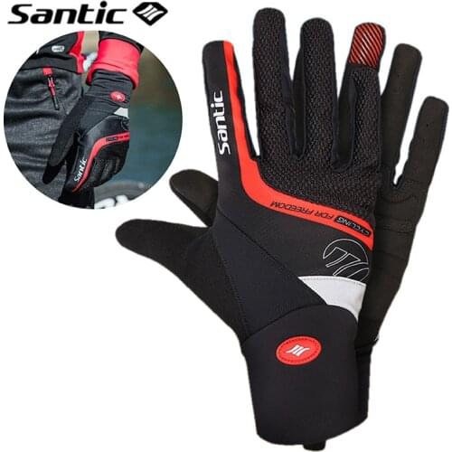 Santic Winter Men Cycling Gloves MTB Road Bike Sport Gloves Gel Warm Full Finger with Touch Function Shockproof Motorcycle Glove