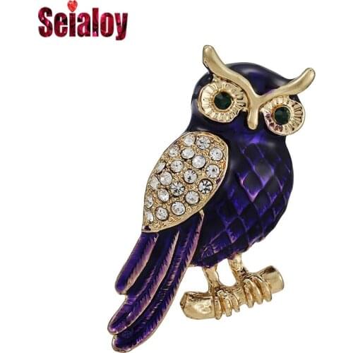 Seialoy Purple Enamel Golden Owl Brooches For Women Men Original Teacher Boutonniere Xmas Decoration Fashion Jewelry Gifts