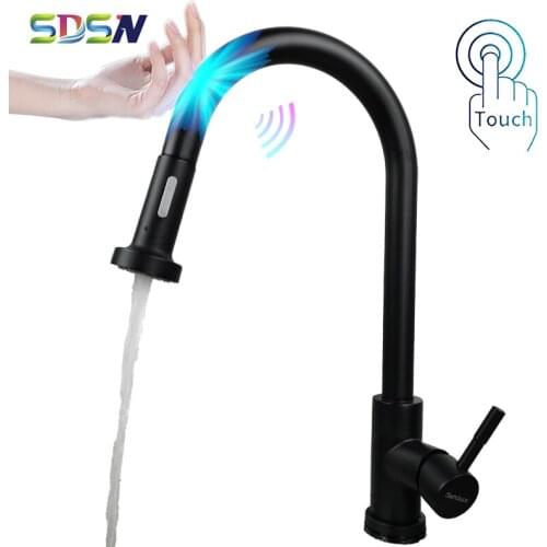Touch Kitchen Sink Faucet SDSN Brushed Pull Out Kitchen Mixer Tap Smart Touch Kitchen Mixer Faucets Black Sensor Kitchen Faucets