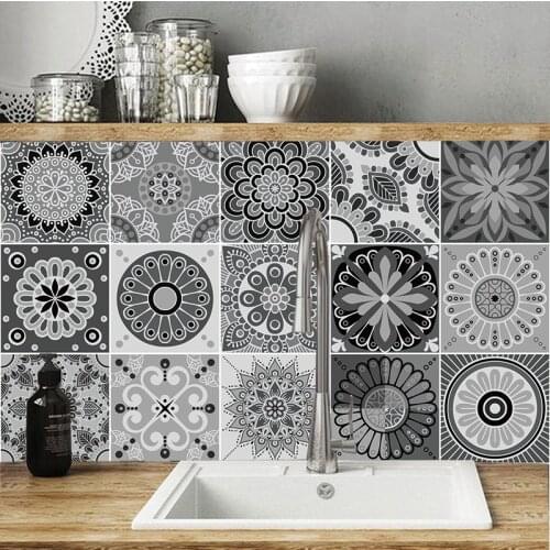 Grey Mandala Pattern Arabic Tiles Wall Stickers Kitchen Floor Home Renovation Art Mural Removable Wall Decals Art Wallpaper