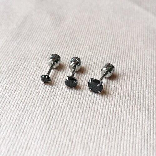 Fashion Stainless Steel Colors Beauty AAA Black Zircons Screw-Back Stud Earrings
