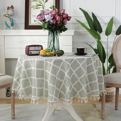 Round Printed Cotton Linen Tablecloth Household Furniture Dustproof Cover Coffee Dining Round Table Decoration Manteles Nappe