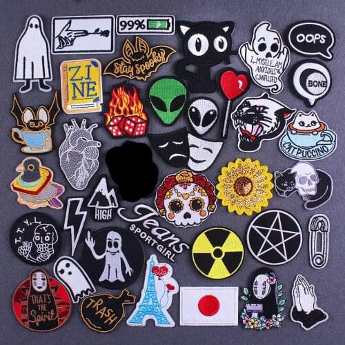 Cartoon Animal Stickers Iron On Patches For Clothing Alien Bird Patch Applique Cute Skull Patches On Clothes Stripes Funny Patch