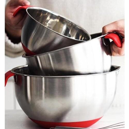 Thicken Silicone Bottom Stainless Steel Bowl woth Handle for Egg Beater Salad Knead Dough (No Cover)