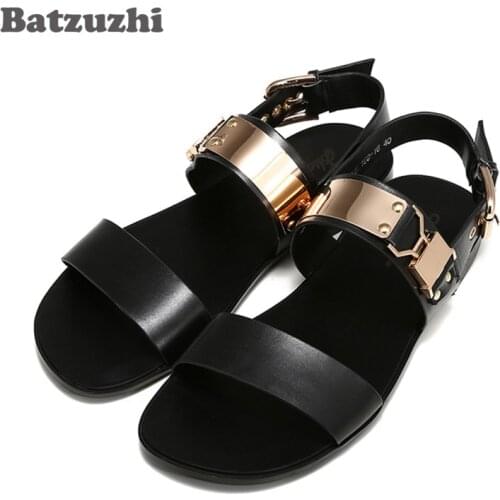 Rome Fashion Mens Shoes Black Genuine Leather Sandal Shoes Men Summer Beach Party Sandals Sandalias mujer, Big Sizes US6-12