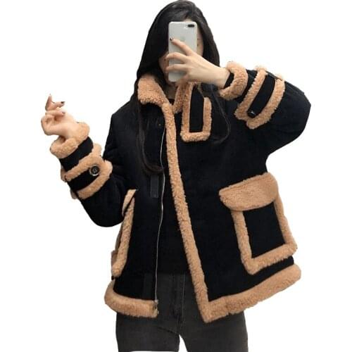 Corduroy lambswool Jacket Womens Winter 2020 New Fur oneness Parker Jackets Short Korean Loose Warm coats Ladies overcoat