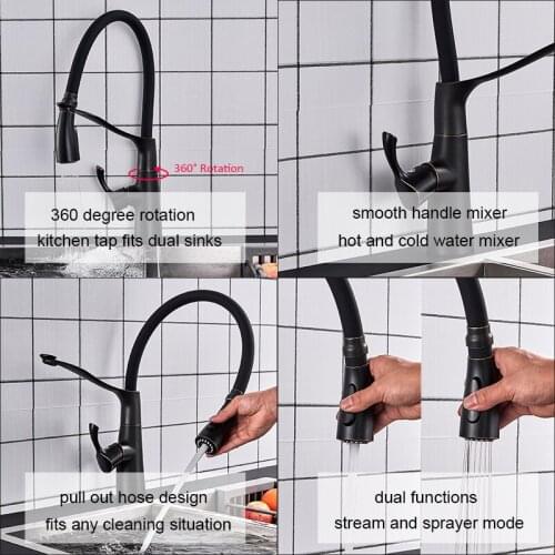 Vidric Bronze Black ORB Kitchen Faucet Pull Down 2-way Spray 360 Rotation Hot Cold Water Mixer Tap Pull Out Kitchen Mixer Tap