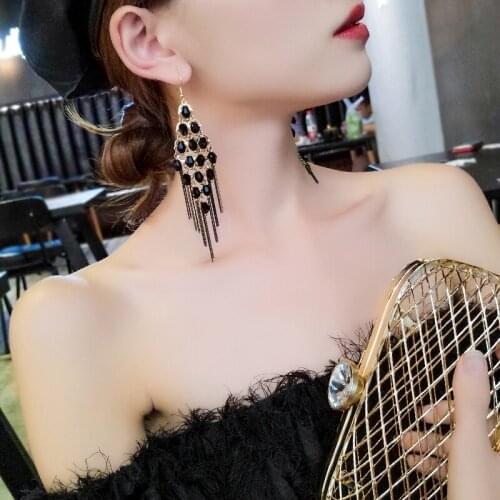 Vintage Women Dangle Earrings Sexy Long Tassel Earrings Female Korean Jewelry Black Earrings