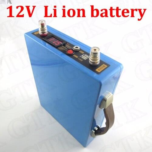 GTK waterproof 12v 30ah 40AH lithium ion battery USB ports Voltage display for portable DVD surveillance cameras UPS +5A charger