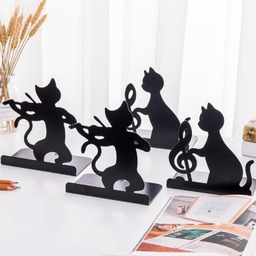 Cat Pattern Iron Bookends Practical Simple Book Ends Book Supports Rack Desktop Organizer Magazines Stand For Office School 2pcs