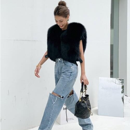 Fox Fur Vest 2021 New Style Young Womens Vests Black Winter Jacket Waistcoat Fur Sleeveless Gilet Autumn Winter Clothes Women