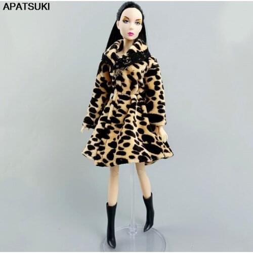 Leopard Winter Fur Coat for Barbie Dolls Outfits Clothes For 1/6 BJD Dolls Accessories Long Overcoat Jacket Toys For Children
