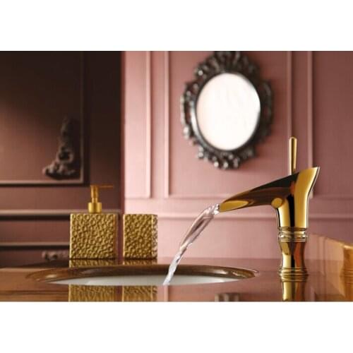 Gold Pvd Clour single hole bathroom lavatory sink crystal faucet mixer tap deck mounted Luxury tap