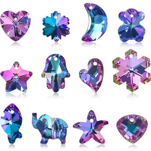 20pcs Multi Shape Charms Crystal Heart Beads Violet Color Glass Bead Pendant Gems for Jewelry Making Necklaces Earrings DIY Toys