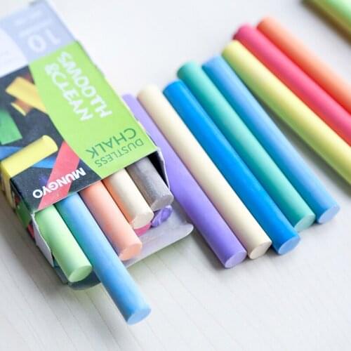 10 pcs/Lot coloured dustless chalk Drawing board pen stationery office School supplies material escolar infantil tiza 6874