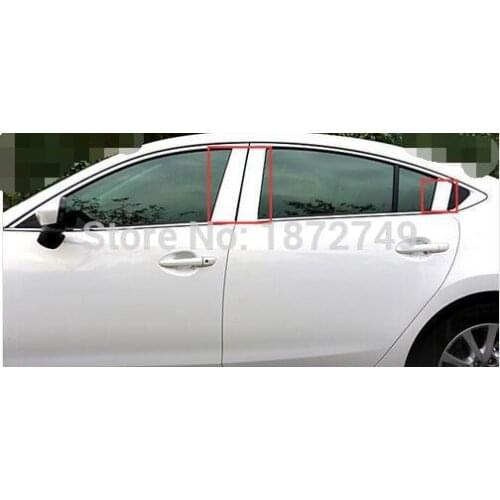 2013 2014 2015 For Mazda 6 Atenza Exterior Window Middle Pillar Posts Cover Trim Steel 6pcs