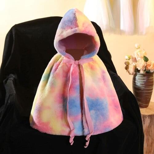 2021 Girl Fashion Cloak Christmas Pink Tie Dye Hooded Cloak Halloween Costume Childrens Costume For 2 3 4 5 6 7 8 9 10 Year Old