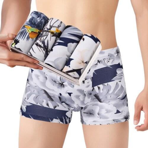 4PCS Mens Boxer Men Underwear Homme Mens Underpants Male Panties Breathbale U Convex Pouch Printed Man Shorts L-4XL